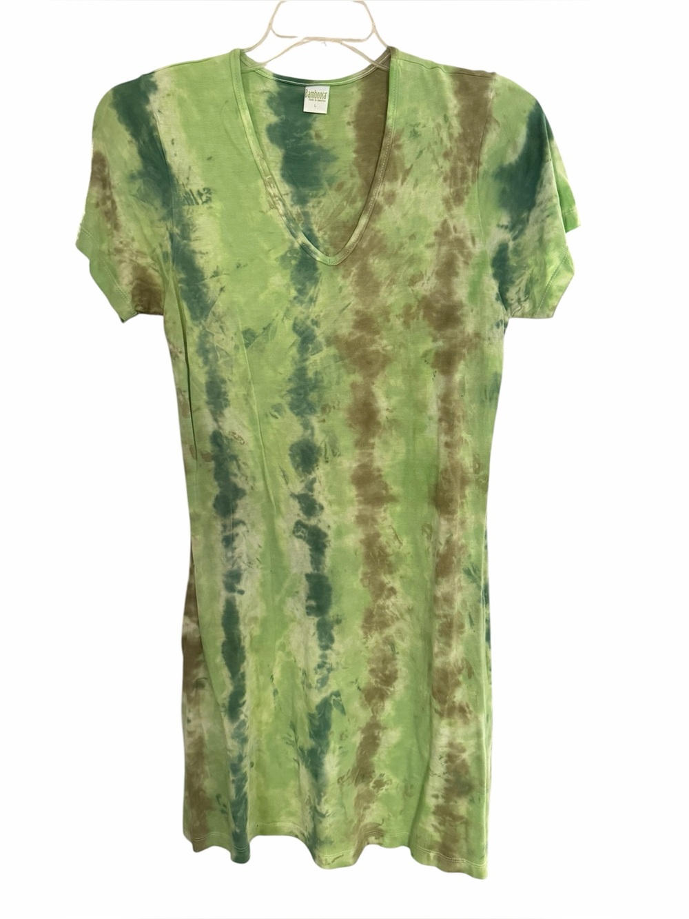 Bamboosa Woman’s Tie-Dye V-Neck Dress in Green & Brown NWOT